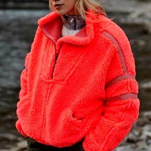Free People Movement Nantucket Fleece Sweatshirt 1/3 Zip Pockets Lined Coral XS